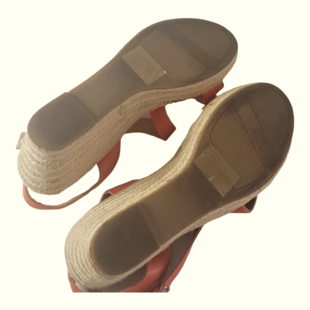 LC Lauren Conrad Strappy Wedge Heels Espadrilles Spearmint Coral Sandals Sz 10